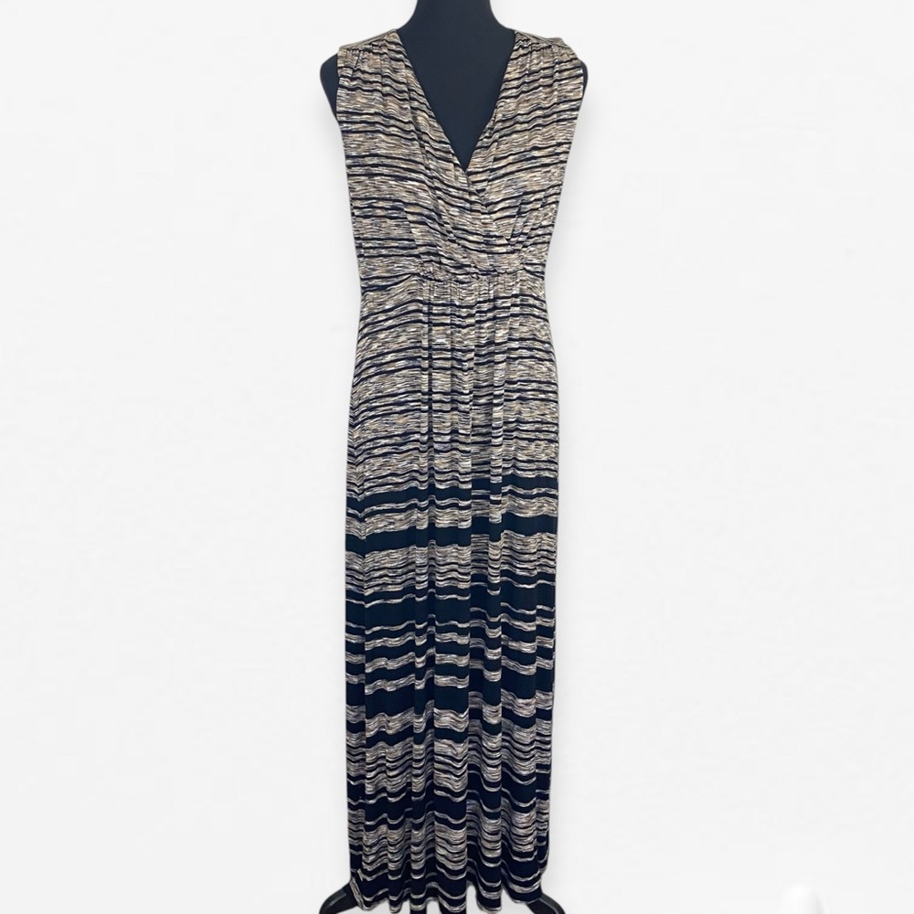 Chico's Black Brown Sleeveless V-Neck Sheath Stretch Maxi Dress Sundress 1 M